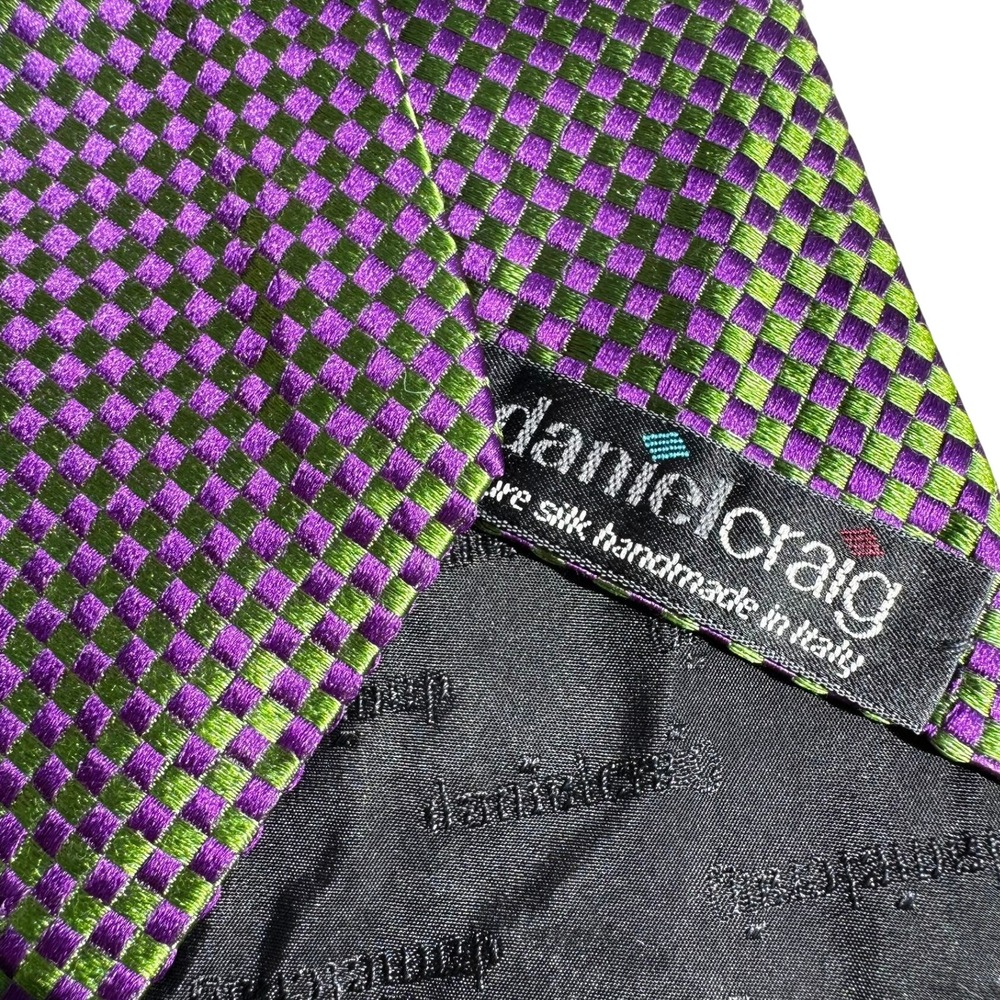 Daniel Craig Silk Necktie Handmade Italy Purple Green Checkerboard HOLLYWOOD